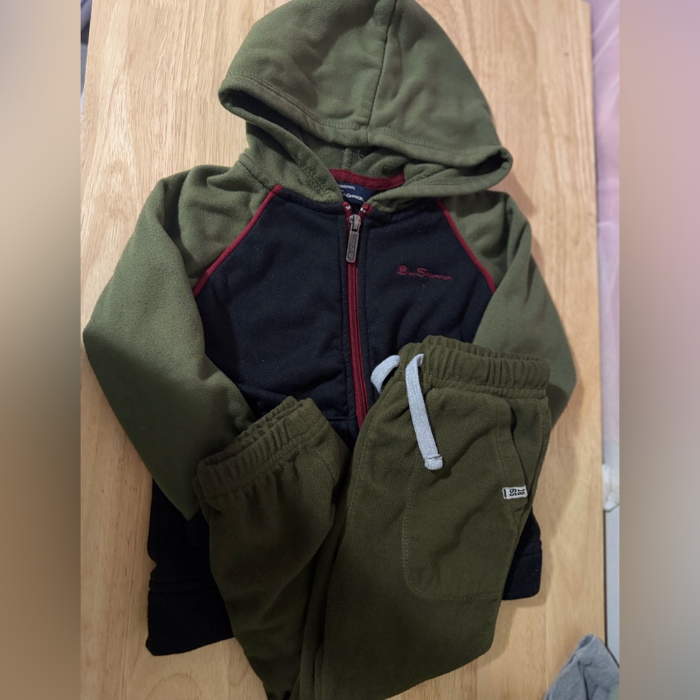 Ben Sherman Olive Green & Black Hooded Zip Jacket with Red Trim